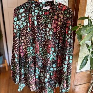 First Love Floral Women's Blouse - Black and Green